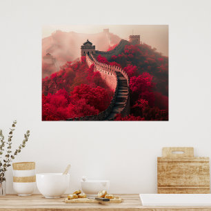 Poster Grande Muraille de Chine en automne - Rouge Pittor