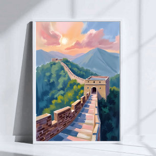 Poster Grande Muraille de Chine   Peinture de voyage