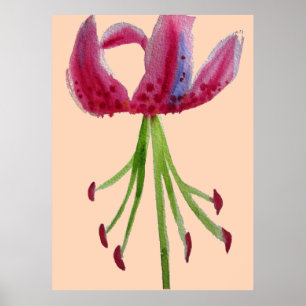 Poster Grande œuvre d'art moderne de fleur de lis en aqua