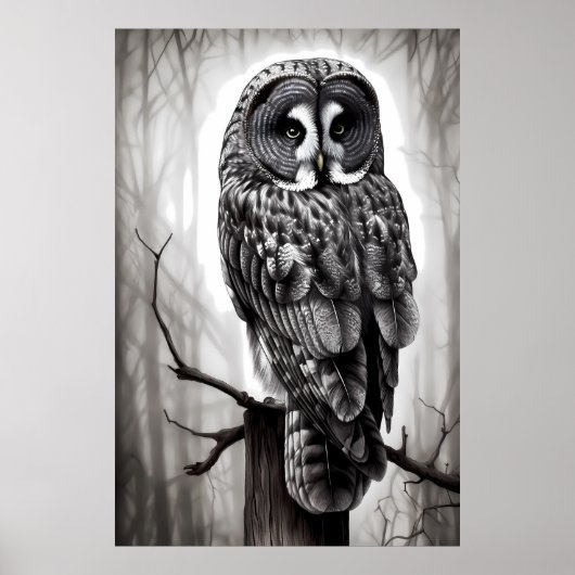 Poster Grande peinture de hibou gris (Devant)