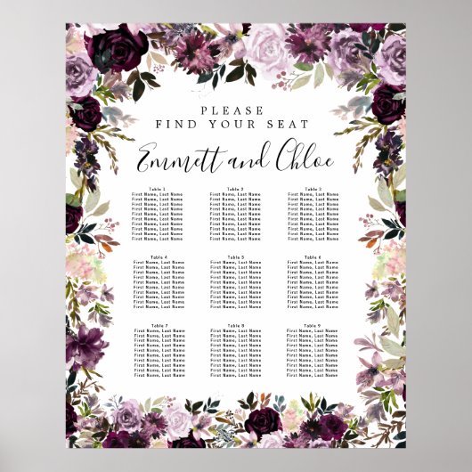 Poster Grande Plaine rose violet Plaine de 9 tables (Devant)