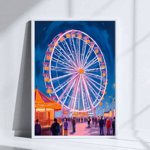 Poster Grande roue Carnaval de la promenade Aquarelle