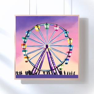 Poster Grande Roue Coucher de Soleil   Belle Aquarelle