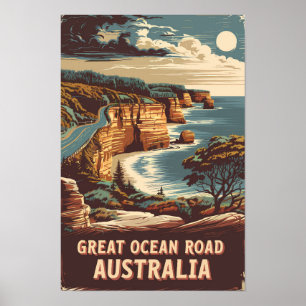 Poster Grande route océanique Australie Illustration Art 