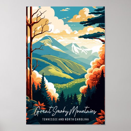 Poster Grande Smoky Mountains illustration de voyage vint (Devant)