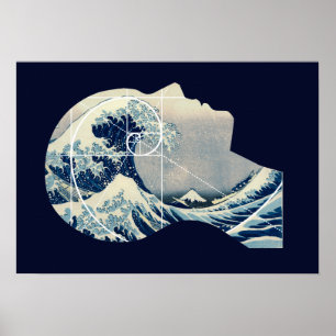 Poster Grande vague, Hokusai rencontre Fibonacci dans ma 