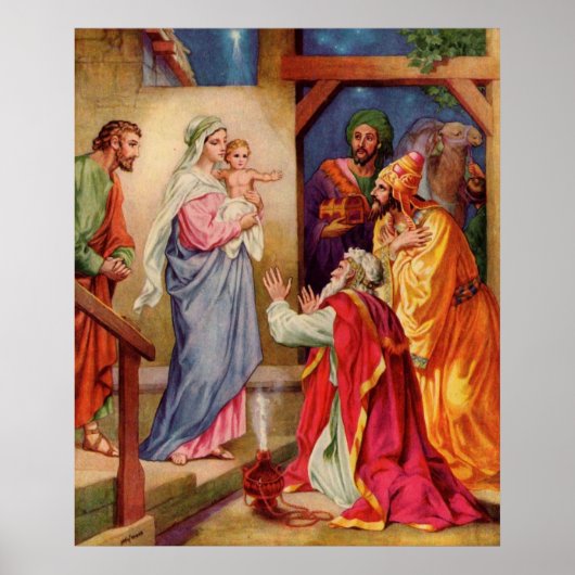 Poster Grande, Visite de Wisemen Christian Christmas Art (Devant)