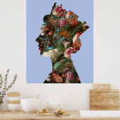 Poster Grandes fleurs de silhouette de la reine Elizabeth (Cuisine)