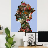 Poster Grandes fleurs de silhouette de la reine Elizabeth (Bureau à domicile)