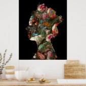 Poster Grandes fleurs de silhouette de la reine Elizabeth (Cuisine)
