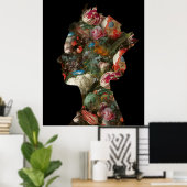 Poster Grandes fleurs de silhouette de la reine Elizabeth (Bureau à domicile)