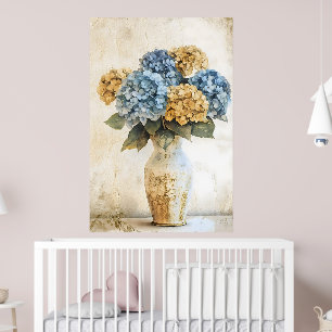 Poster Grandes fleurs d'hortensia bleues