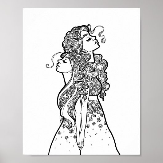 Poster Grandir ensemble - Mère Fille Ligne Portrait d'art (Devant)