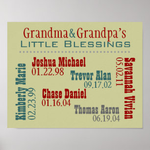 Poster Grandma and Grandpa's Grandkids Names Birthdays