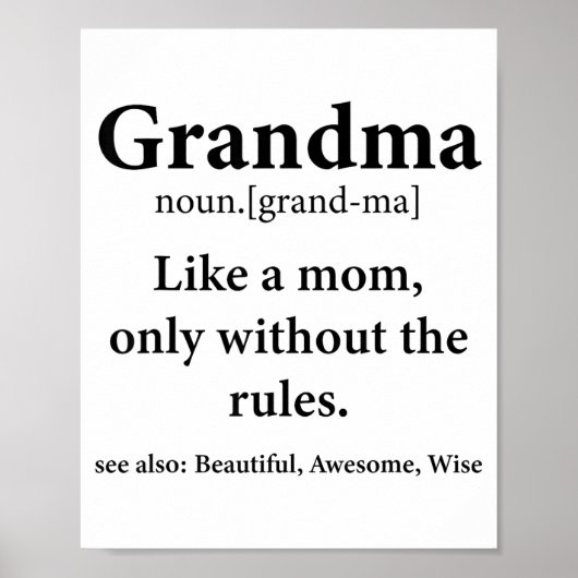 Poster Grandma Definition Like Mom Without Rules Funny Gr (Devant)