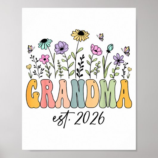 Poster Grandma Est. 2026 Wildflower Promoted To Grandma (Devant)