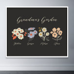 Poster Grandma Flower Garden Custom 4 Nom Vintage Floral<br><div class="desc">Fleur de Jardin et Petits-Enfants Nom Oreillers de Jeu Personnalisé est un mélange délicieux de charme vintage et de chaleur personnalisée. Ce coussin sur mesure est l'ajout parfait au refuge de n'importe quelle grand-mère, apportant la beauté d'un jardin botanique directement dans sa maison. Doté d'une magnifique illustration de fleurs vintages...</div>