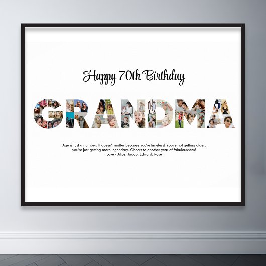 Poster Grandma Photo Collage Word Lettre découpée Anniver