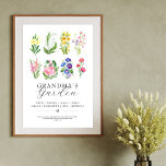 Poster Grandma's Garden Birth Moth Flowers Keepsaké<br><div class="desc">Grand-mère's Garden Birth Moth Flowers Keepsaké Poster. Éditez facilement cette option en sélectionnant l'option "modifier la conception" et en éteignant les fleurs pour correspondre aux mois de naissance des petits-enfants. Cliquez sur l'icône "oeil" sur le calque de la fleur pour masquer ou afficher le calque. Cette affiche fait un cadeau...</div>