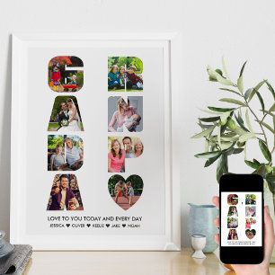 Poster GRANDPA Lettre Cutout Photo Collage Grand-Enfants