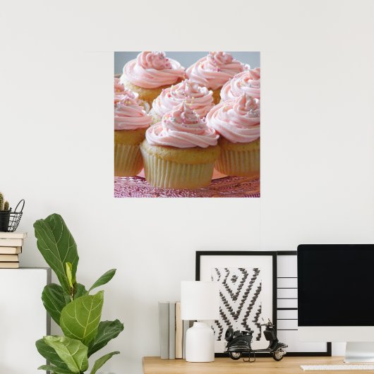 Poster Grands cupcakes roses (Bureau à domicile)