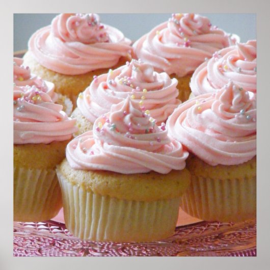 Poster Grands cupcakes roses (Devant)