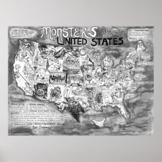 Poster Grands monstres de 48 x 36" des États-Unis