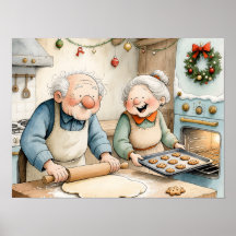 Grands-parents préparant des biscuits de Noël