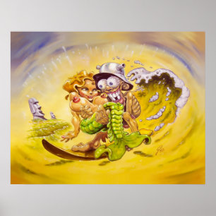 Poster Grands poissons pour un surfer de Tiki