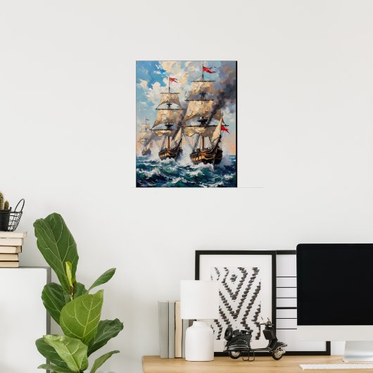 Poster Grands voiliers sur une mer déchaînée (Bureau à domicile)