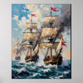 Poster Grands voiliers sur une mer déchaînée (Devant)