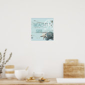 Poster Grange côtière bois aqua bleu étoile coquillages (Cuisine)