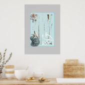 Poster Grange côtière bois aqua bleu étoile coquillages (Cuisine)