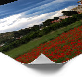 Poster Grange de campagne dans un champ de coquelicots (Coin)
