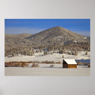 Poster Grange en bois dans la neige près de Boulder