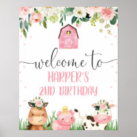 Grange rose Floral Animaux de ferme Anniversaire B