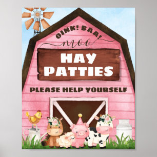 Poster Grange rose Oink Baa Moo Animaux de ferme Annivers
