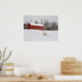 Poster Grange rouge dans la neige (Cuisine)