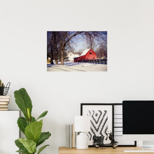 Poster Grange rouge dans la neige (Bureau à domicile)