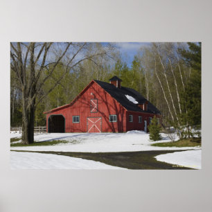 Poster Grange rouge en hiver