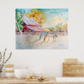 Poster Grange rouge et chevaux en pâturage (Cuisine)