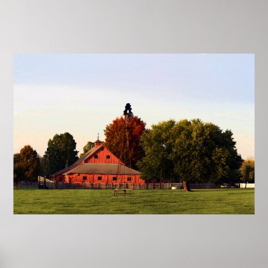 Poster Grange rouge Kansas en automne, 12x8 pouces (Devant)