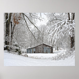Poster Grange vintage en neige fraîche - Tennessee rural