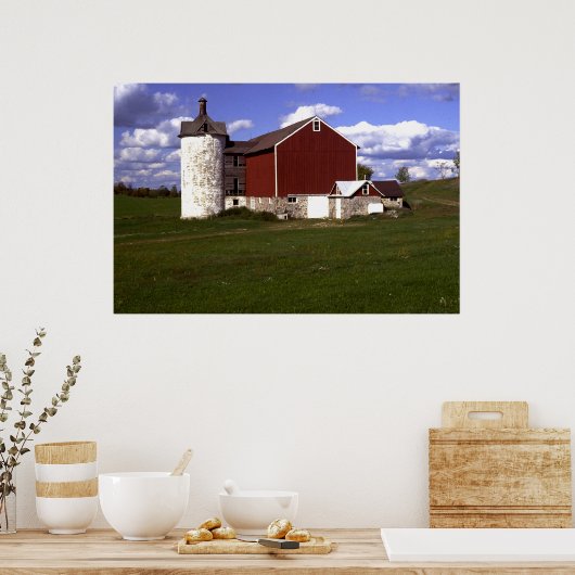 Poster Grange Wisconsin avec Silo en brique (Cuisine)