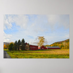 Poster Granges rouges du Vermont en automne