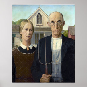 Poster Grant Wood "gothiques américains"