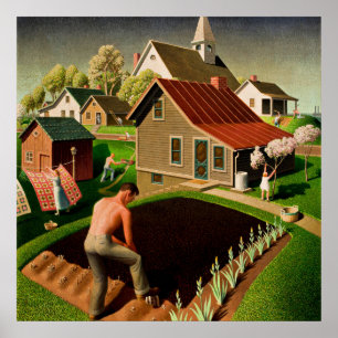 Poster Grant Wood - Printemps en ville, peinture d'art