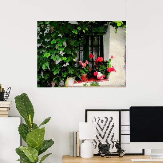 Poster Grapevines et géraniums autour d'une fenêtre (Bureau à domicile)