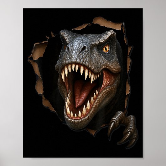 Poster Graphique 3D drôle de dinosaure raptor tissu déchi (Devant)