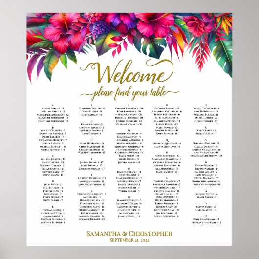 Poster Graphique alphabétique Tropical Garden Wedating Se (Devant)